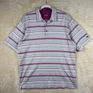 Nike Tiger‎ Woods Collection Polo Shirt Mens Medium Grey Purple Stripe Fit Dry